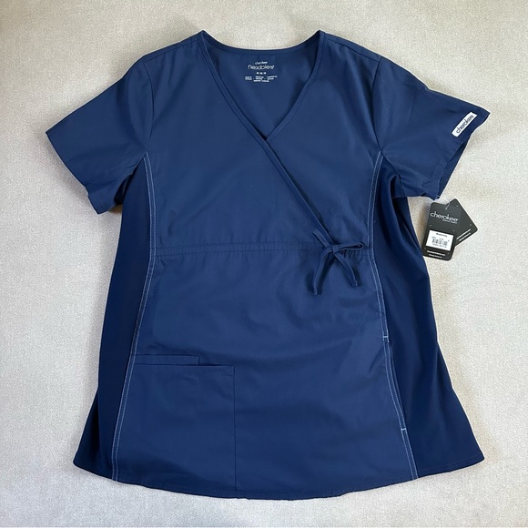 Cherokee Tops - SOLD Cherokee Flexible Mock Wrap Maternity Scrub Top. Navy Blue. Medium